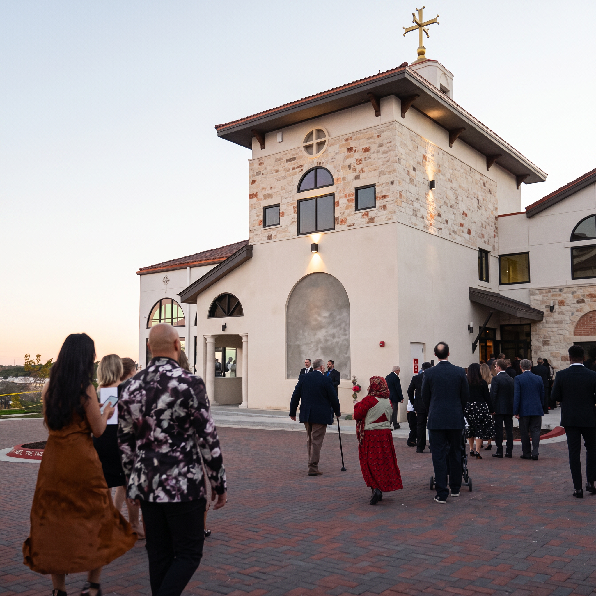 Guests arriving at The Pinnacle at dusk.